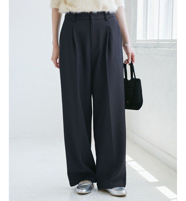 Rope&rsquo;Picnic「【WEB限定・丈長め】レディハンサムシリーズ ウールライクウエストタックセミワイドパンツ」|スラックス|