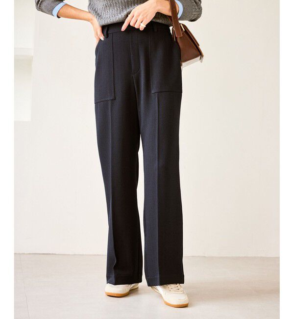 Rope&rsquo;Picnic「ベイカーワイドパンツ/通勤対応」|チノ|ネイビー(40)