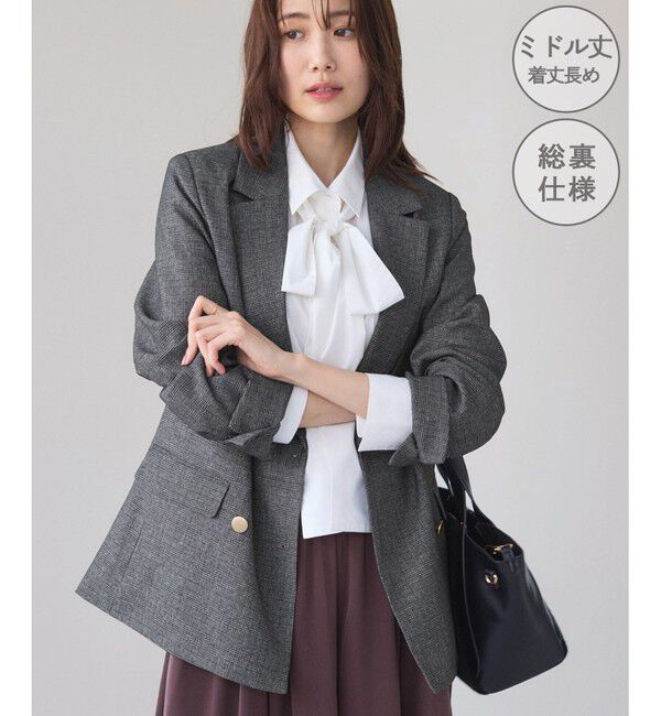 Rope&rsquo;Picnic「【WEB限定】レディハンサムシリーズ ウールライク金ボタンミドル丈ジャケット(総裏地)」|テーラードジャケット|ライトグレー(08)