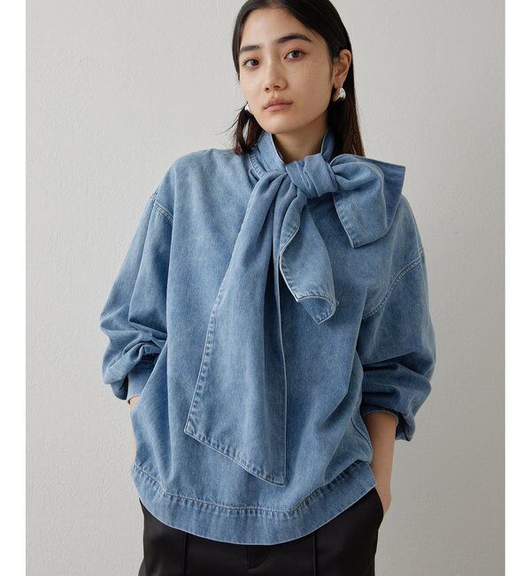 「DENIMボウブラウス」|シャツ・ブラウス|インディゴブルー