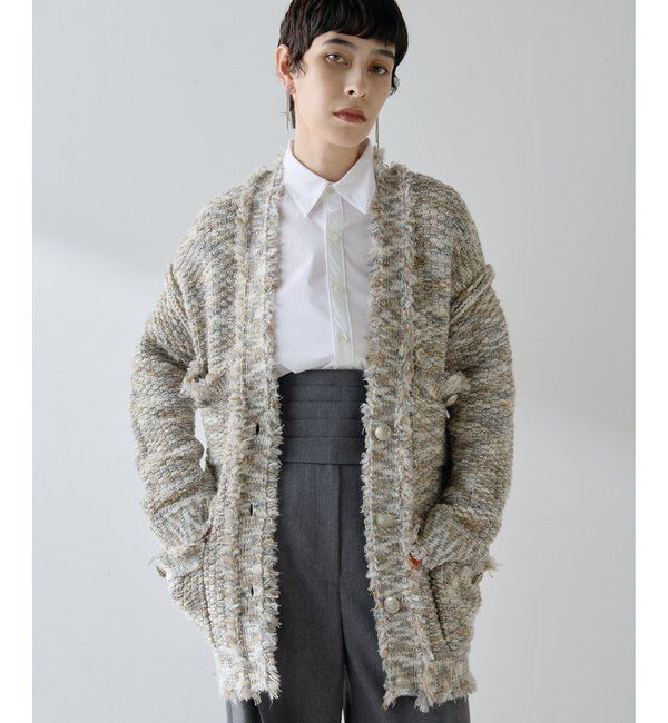  「ミックスヤーンニットツイードジャケット」|その他|モスグリーン