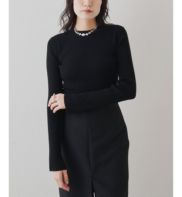 「リブニットクループルオーバー」|ニット・セーター|ブラック