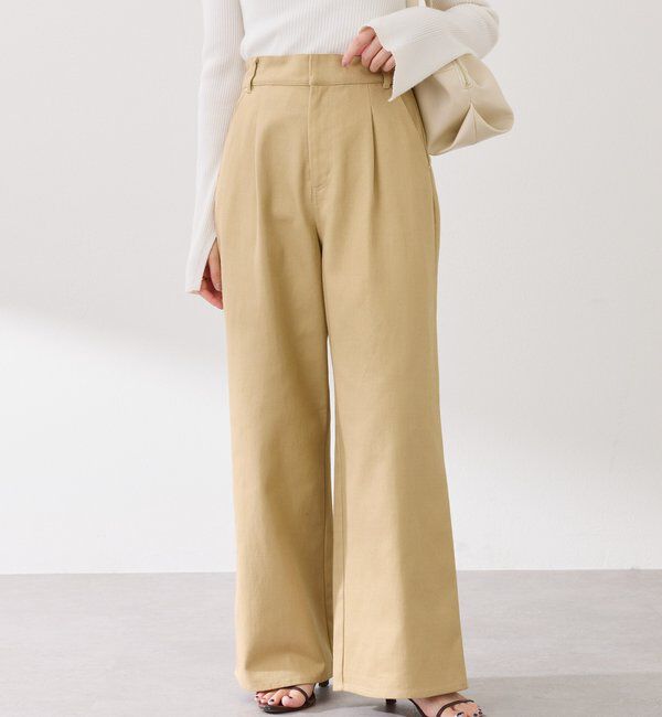  「【ウエスト調整可能】箔ツイルワイドパンツ」|チノ|