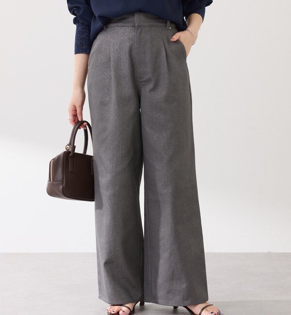  「【ウエスト調整可能】箔ツイルワイドパンツ」|チノ|