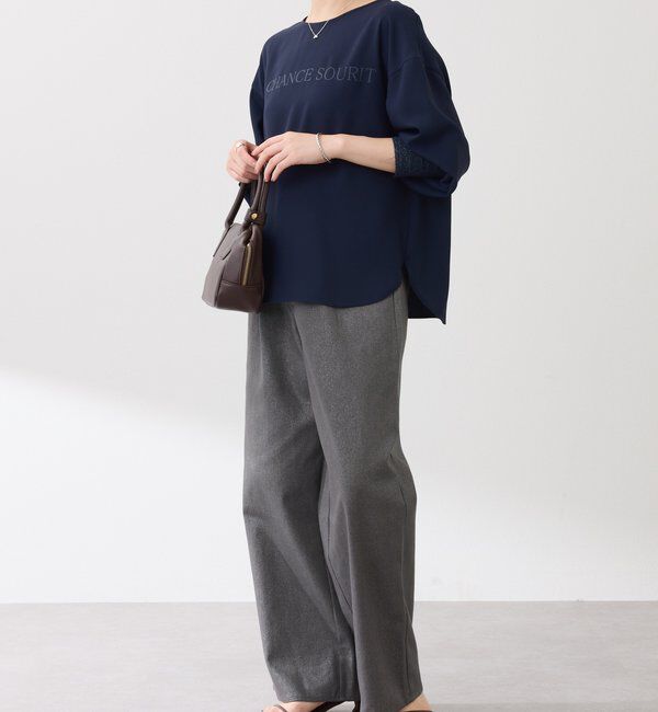  「【ウエスト調整可能】箔ツイルワイドパンツ」|チノ|