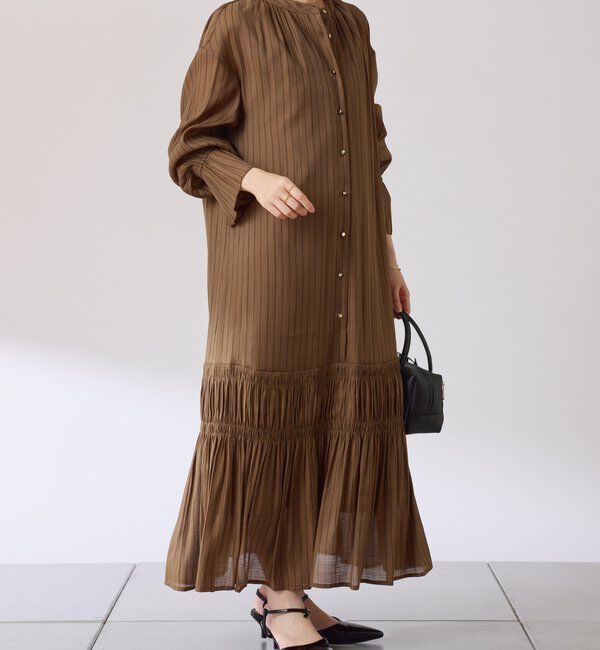  「袖シアーツイルストライプワンピース」|ワンピース|