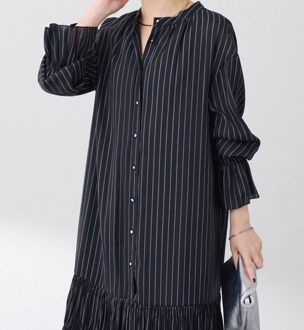  「袖シアーツイルストライプワンピース」|ワンピース|