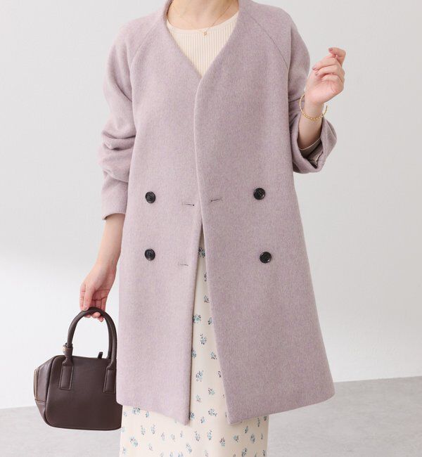  「ノーカラーダブルコート」|その他|ピンク