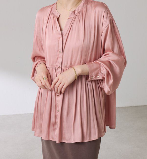  「割繊サテンスキッパーブラウス」|シャツ・ブラウス|