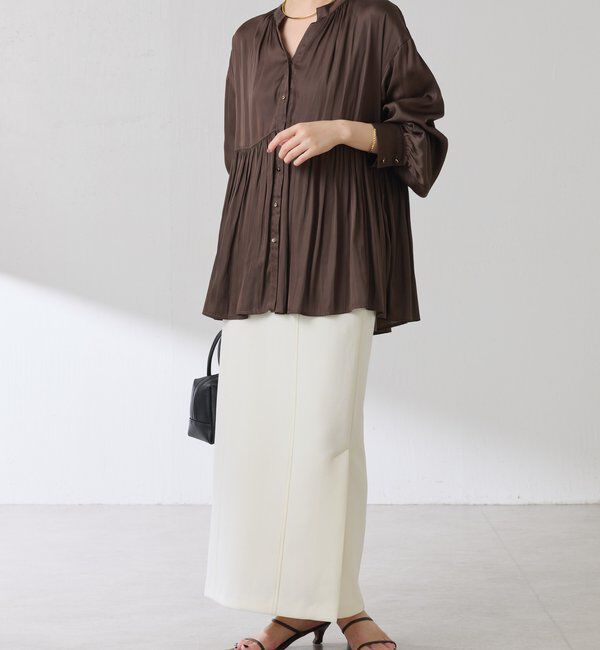  「割繊サテンスキッパーブラウス」|シャツ・ブラウス|