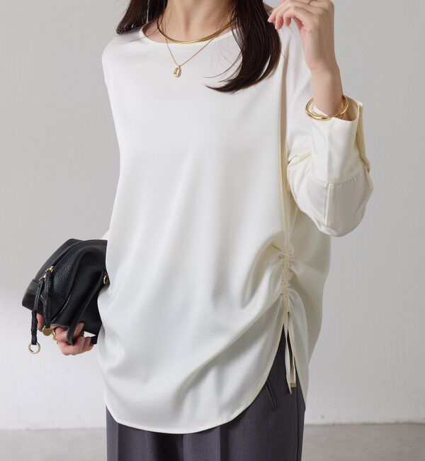  「サテンサイドドロストTブラウス」|シャツ・ブラウス|