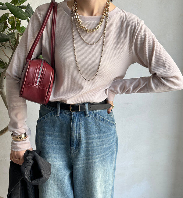  「【柔らかい着心地】袖シアーリブTEE」|Tシャツ・カットソー|