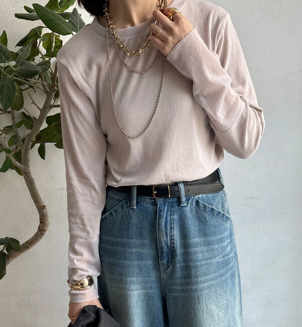  「【柔らかい着心地】袖シアーリブTEE」|Tシャツ・カットソー|