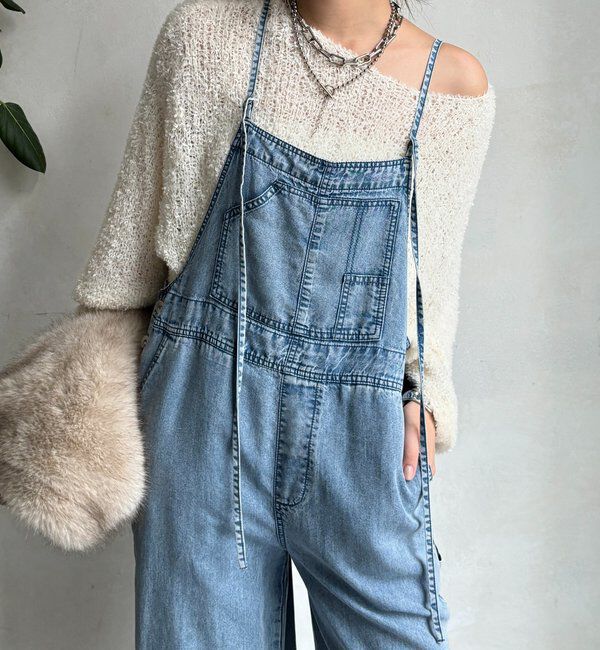  「【新色追加】リヨセルデニムオールインワン」|ワンピース|ブルー