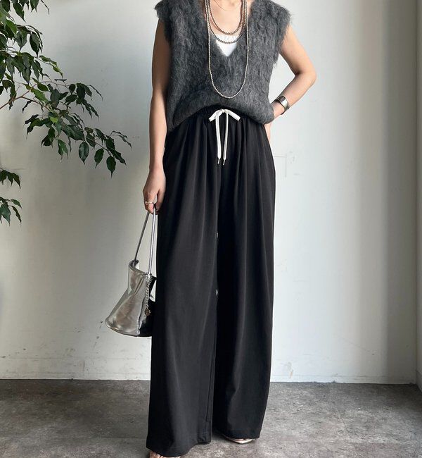  「ビンテージ風タックワイドドロストパンツ」|チノ|