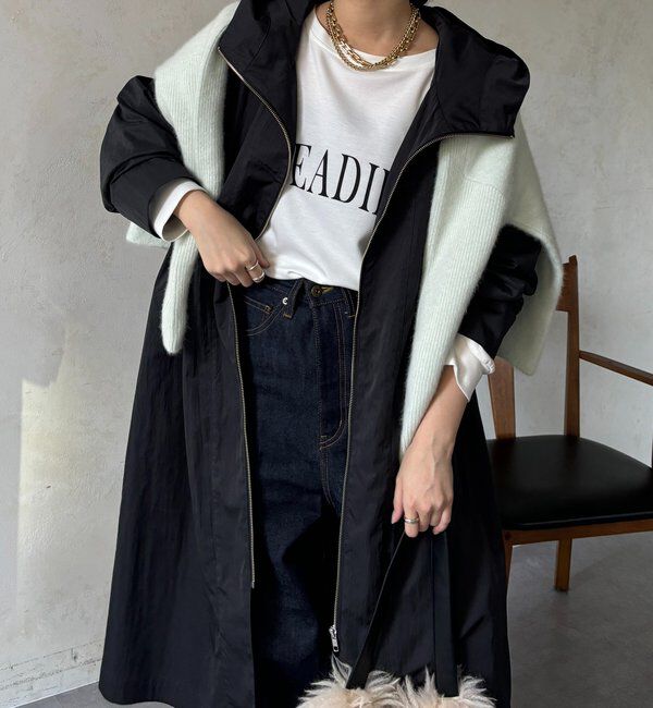  「フィブリルタッチフーディージップロングコート」|その他|ブラック