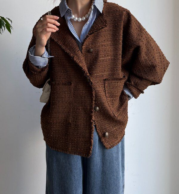  「ツイードジャケット」|ブルゾン・スタジャン|ブラウン