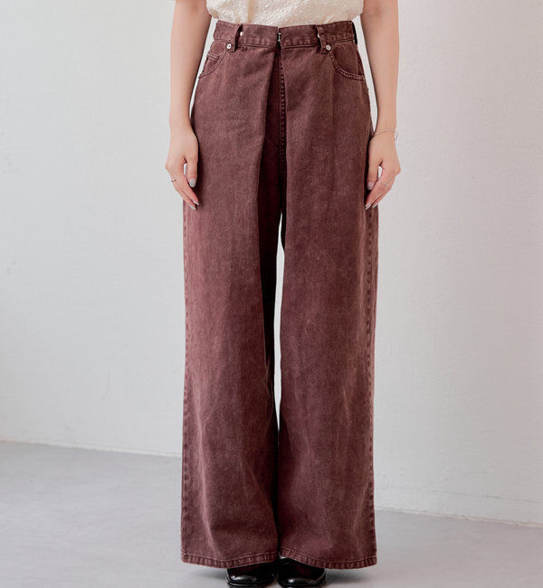  「【3サイズ】デニムタックワイドパンツ」|デニム|