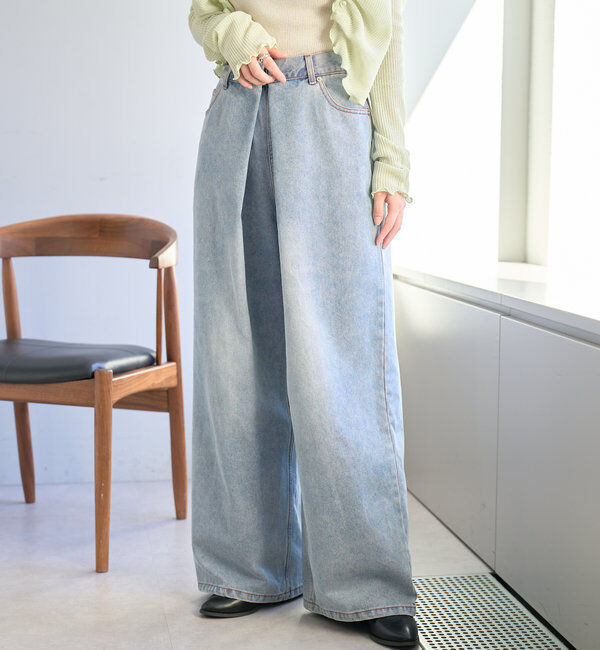  「【3サイズ】デニムタックワイドパンツ」|デニム|
