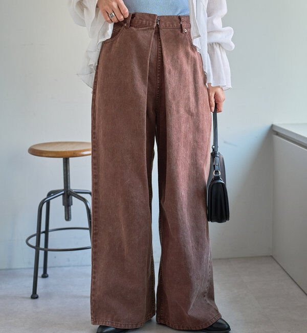  「【3サイズ】デニムタックワイドパンツ」|デニム|