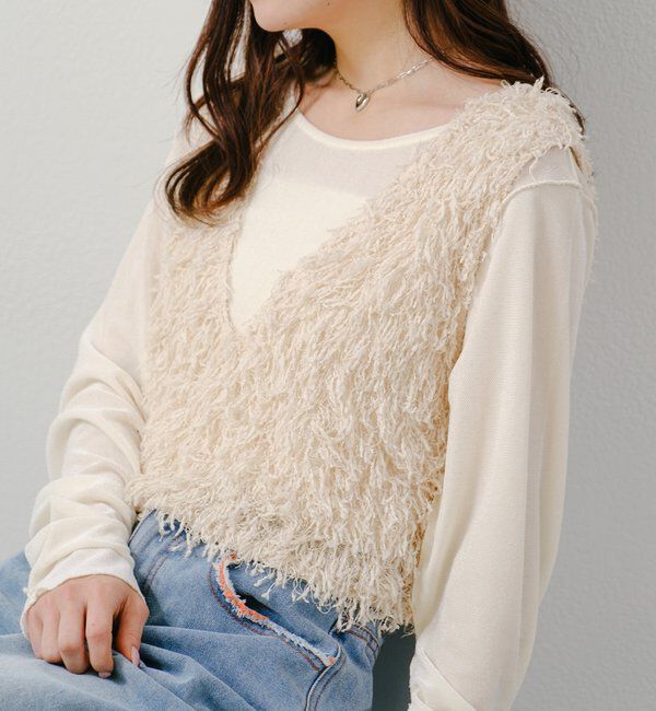  「【新色追加/前後2WAY】ファーショートベスト」|ベスト・ジレ|