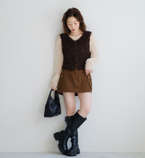  「【新色追加/前後2WAY】ファーショートベスト」|ベスト・ジレ|