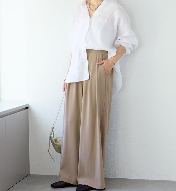  「【ウォッシャブル】【シーズンレスで使える】タックワイドスラックス」|チノ|