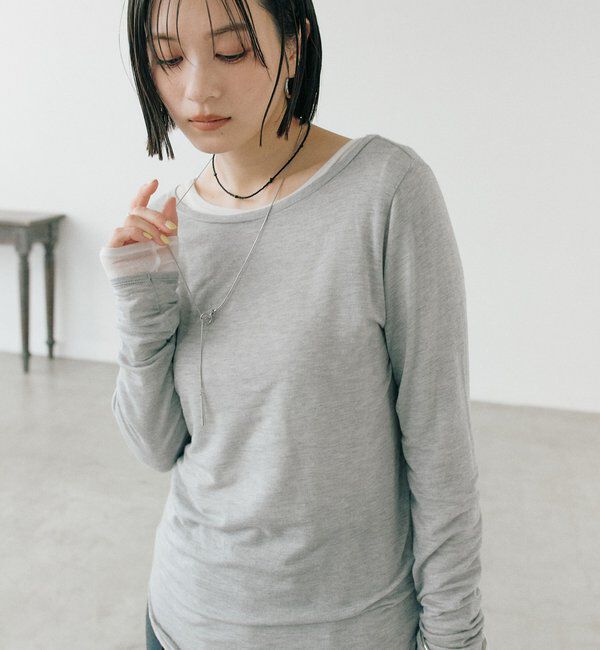  「【リバイバル/やわらかな肌触り】シルクカシミヤブレンドボートT」|Tシャツ・カットソー|グレー