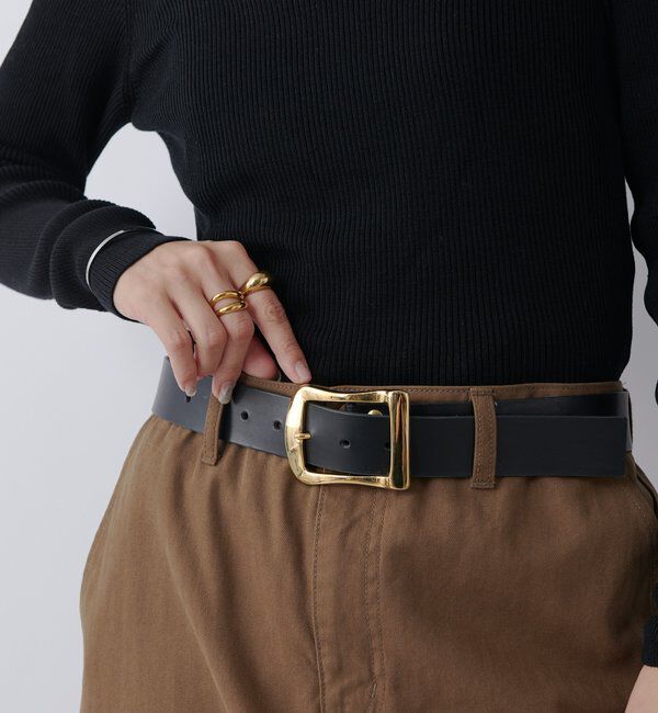  「【MONN.:. （モン）】ゴールドメタルレザーベルト」|ベルト|ブラック
