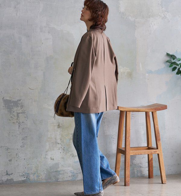  「【軽い着心地】ピーチツイルピークドラペルジャケット」|テーラードジャケット|