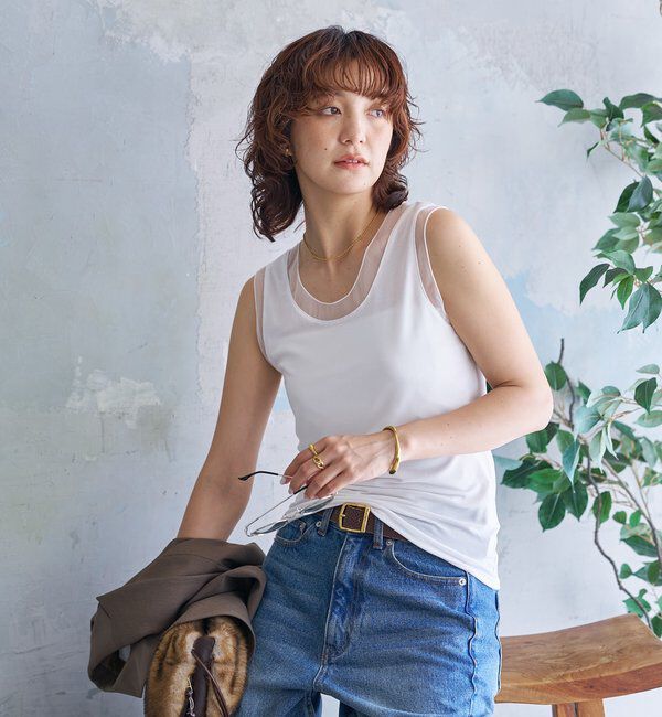  「【抜け感】チュールコンビタンク」|キャミソール|