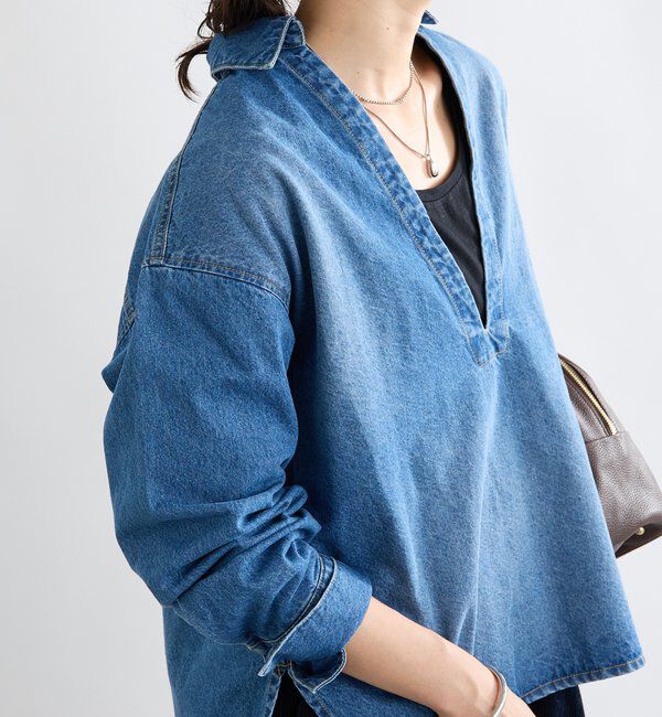  「【MONN.:.(モン)】スキッパーデニムシャツ」|シャツ・ブラウス|