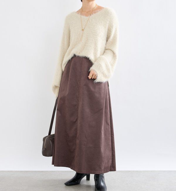  「【モダンな印象】ブラッシュドクロスサイドタックスカート」|スカート|