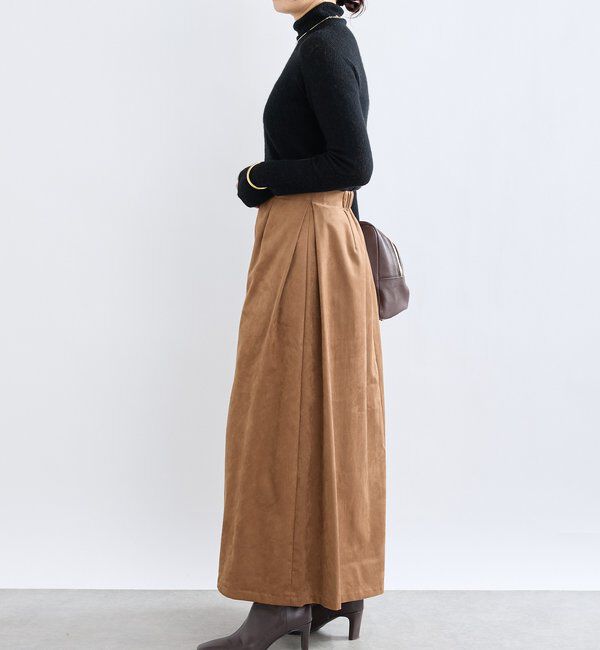  「【モダンな印象】ブラッシュドクロスサイドタックスカート」|スカート|