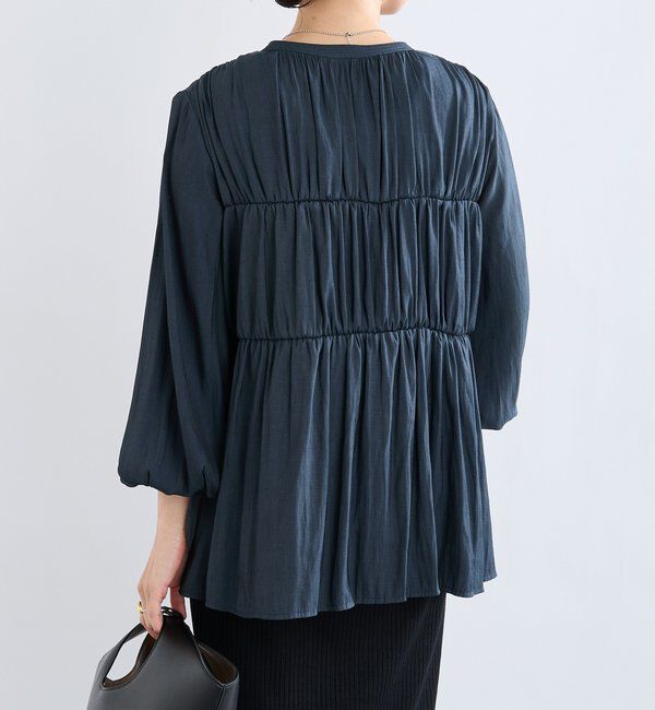  「【2WAY仕様】ギャザーストリングツイルブラウス」|シャツ・ブラウス|