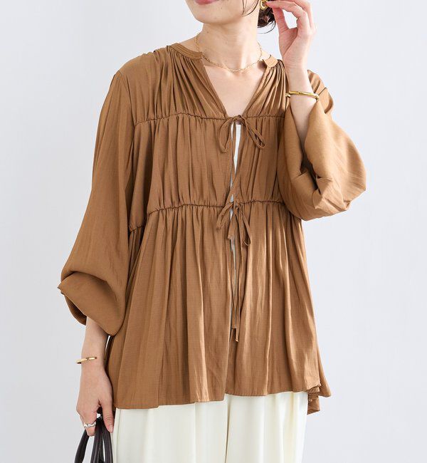  「【2WAY仕様】ギャザーストリングツイルブラウス」|シャツ・ブラウス|