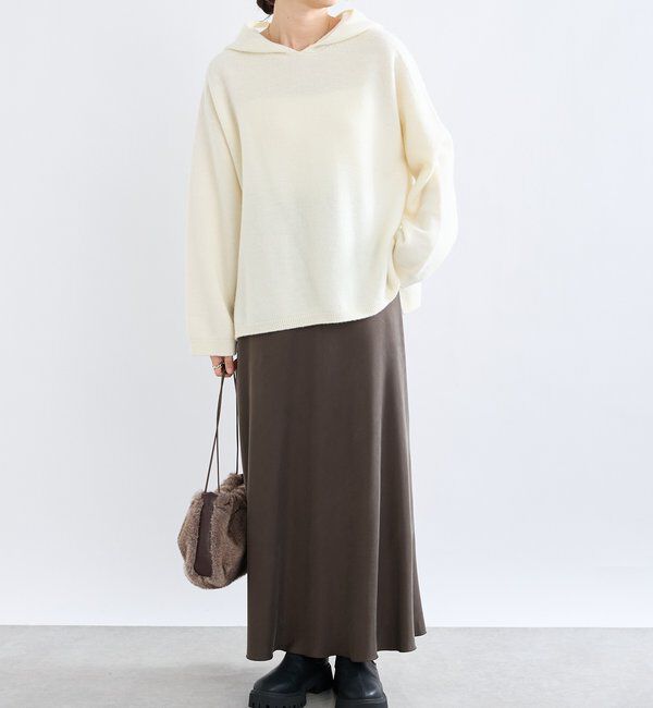  「【フードがアクセントに】ウール100ホールガーメントフーディ」|ニット・セーター|