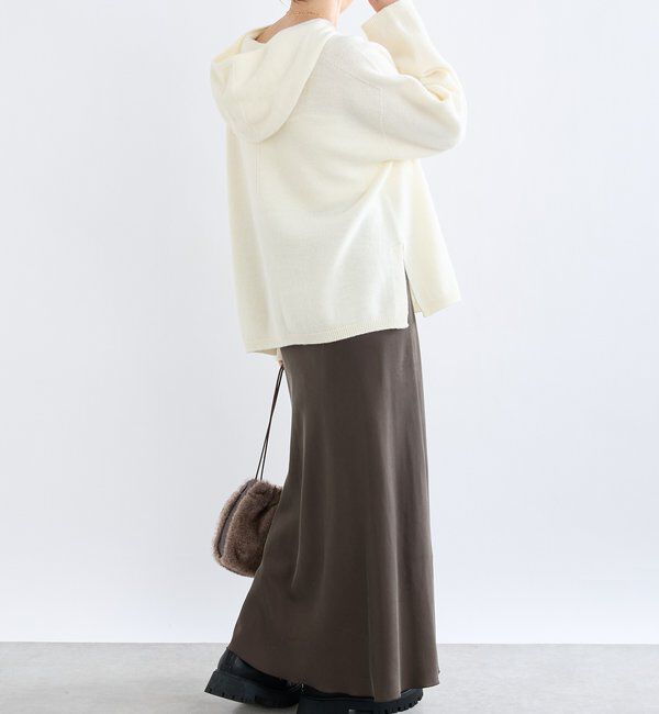  「【フードがアクセントに】ウール100ホールガーメントフーディ」|ニット・セーター|