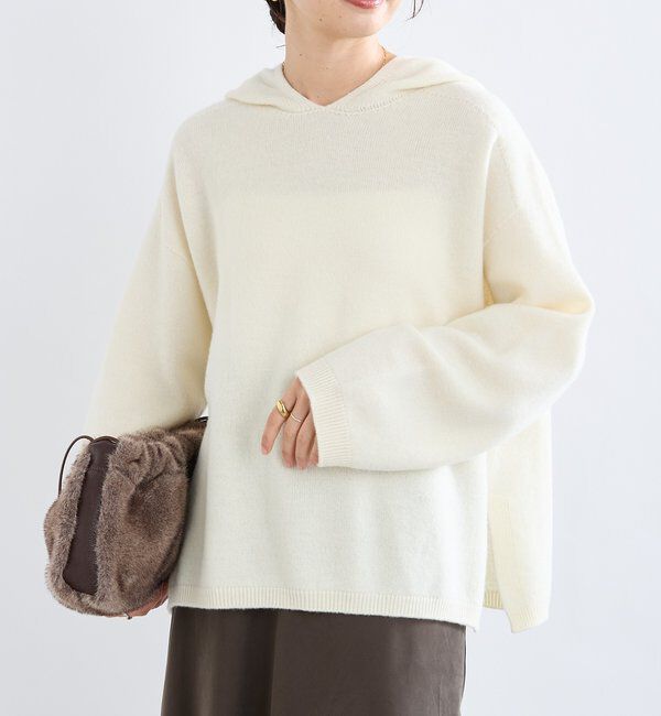  「【フードがアクセントに】ウール100ホールガーメントフーディ」|ニット・セーター|