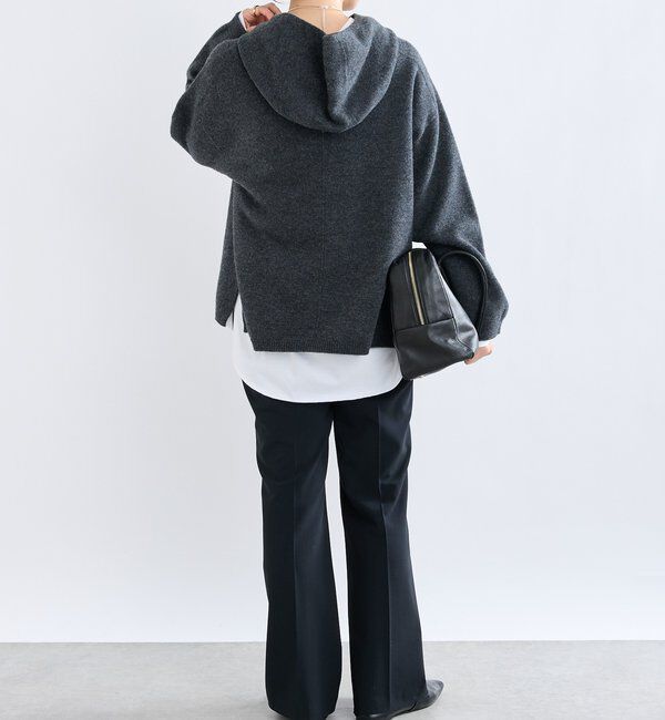  「【フードがアクセントに】ウール100ホールガーメントフーディ」|ニット・セーター|