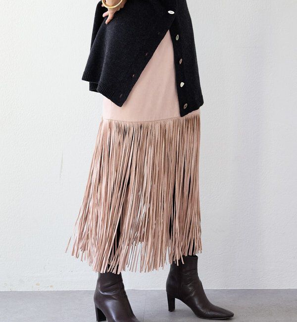  「予約【a Nice （ア ・ニース）】フリンジスカート」|スカート|ピンク