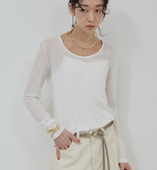  「シアーUネックロンT」|Tシャツ・カットソー|ホワイト