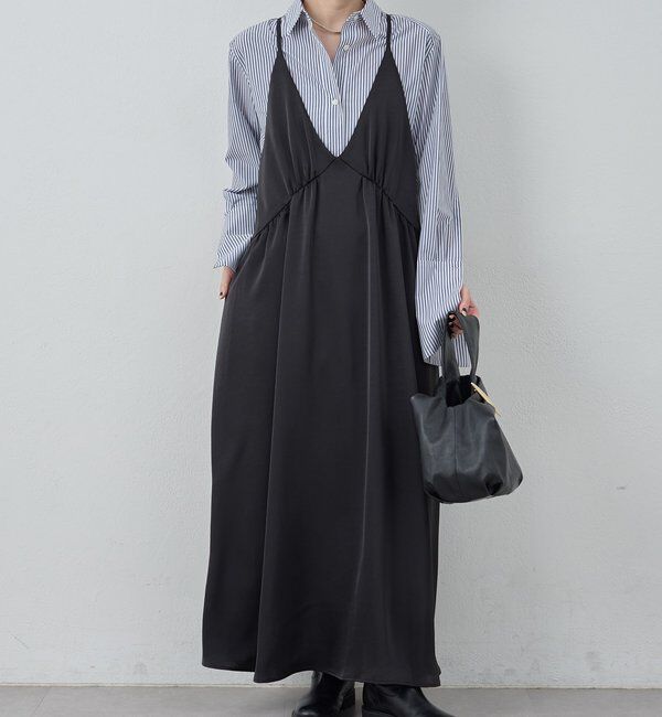  「ディープVサテンキャミワンピース」|ワンピース|
