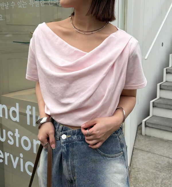  「【全骨格対応◎/6色展開】オフショルTシャツ」|Tシャツ・カットソー|ピンク