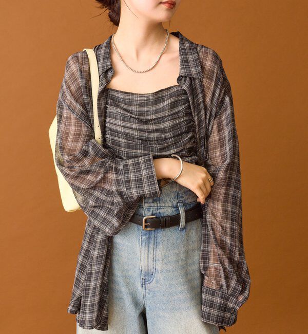  「【着こなし豊富◎】チェックビスチェSETビッグシャツ」|シャツ・ブラウス|