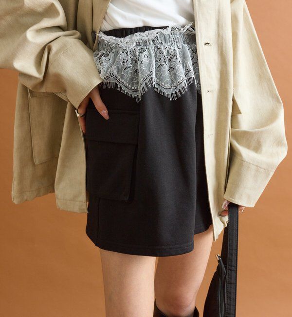  「ウエストレーススウェットミニスカート」|スカート|ブラック