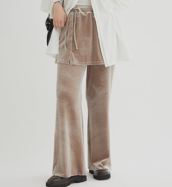  「ベロアレイヤードPT」|チノ|ベージュ