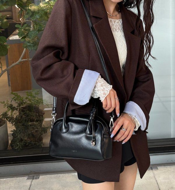  「loti サークルプレート付きスクエアボストンBAG」|ボストンバッグ|ブラック