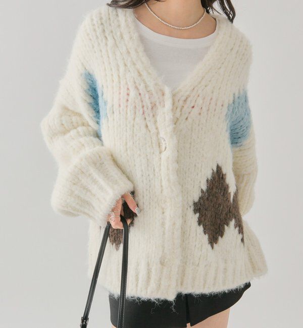  「ダイヤニットカーディガン」|カーディガン|オフホワイト