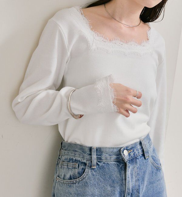  「スクエアネックレースロンT」|Tシャツ・カットソー|